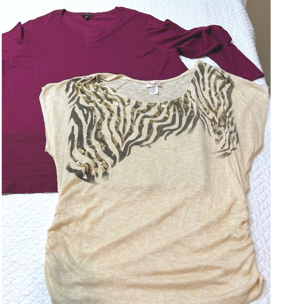 Lane Bryant Beautiful Sweater- Size 22/24
& Lavish Plus Tan/Gold Blouse- Size 2X